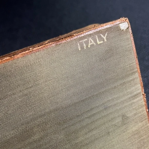VTG Italian leather bound hinged gilded wooden casket box